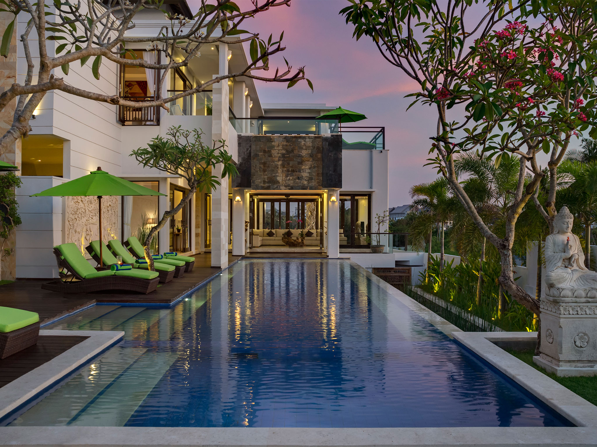 Villa Luwih - Pool and villa at dusk - Villa Luwih, Canggu, Bali